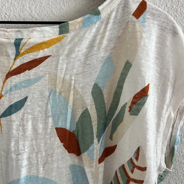 Cynthia Rowley 100% Linen Boxy Leaf Print Top Blouse Medium - Image 5
