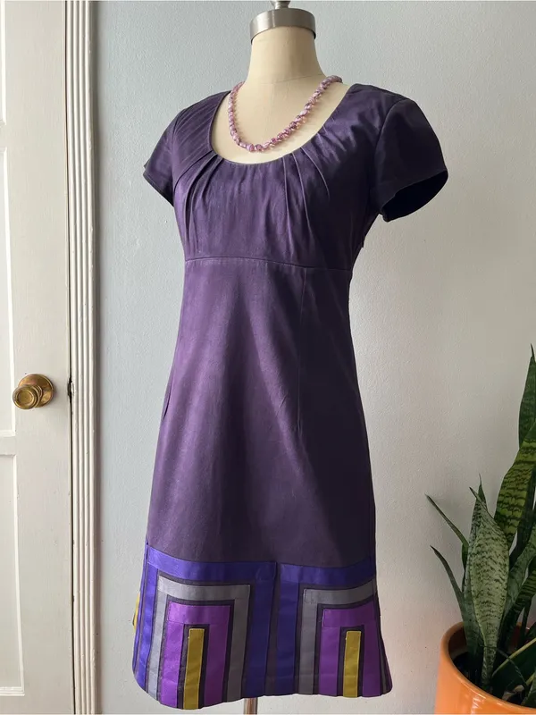 Boden• Navy & Purple Grosgrain Ribbon Detail• Cotton Dress• Sz 6 - Image 6