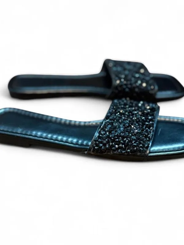 Black Rhinestone Slide Sandals • Glam Sparkle Flats • Size 40 (US 9–9.5) - Image 4