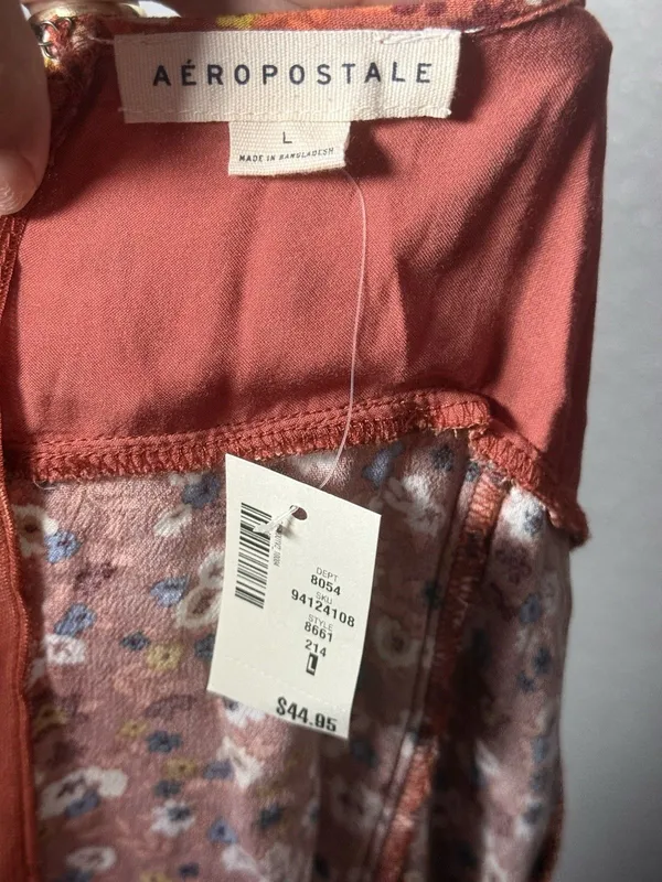 Aeropostale V-Neck Floral Mini Dress Large Orange Red Ditsy Flower Sundress - Image 6