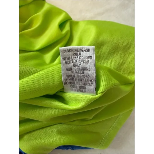 Donna Ricco‎ New York Blue Eyelet Sheath Dress Size 4 Neon Green Lining - Image 4