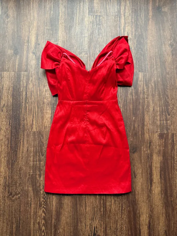 Women’s Bardot Red Bow Off The Shoulder Mini Dress in Fire Red - Size XS - Image 2