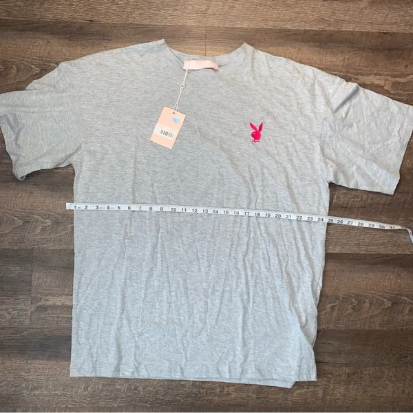 Playboy x Misguided Mission Statement T- Shirt Dress Grey/ Pink New with Tags - Image 15