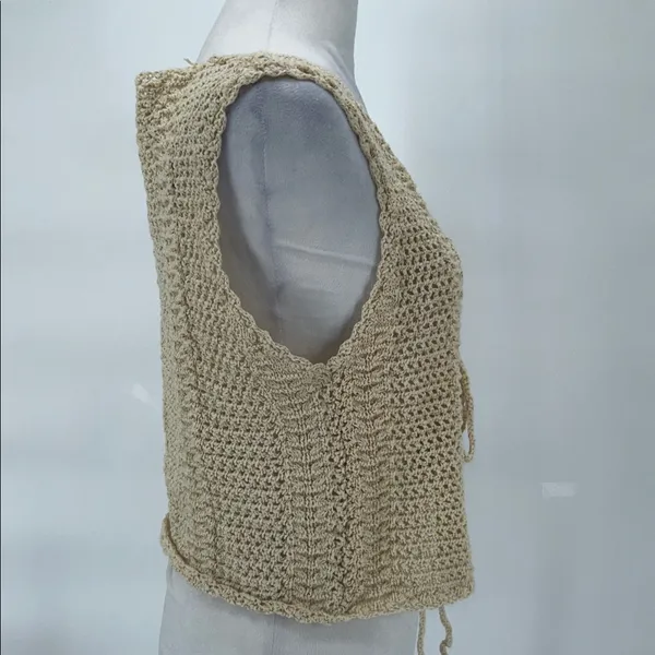 Cotton On Women’s Cream Crochet Vest Tie Front Vest Size M - Image 4