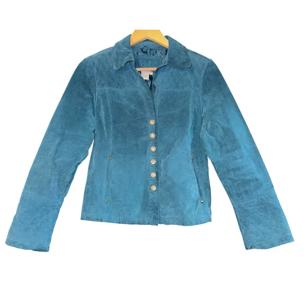 AMI Leather Jacket Women's Medium Teal Country Western‎ Suede Quilted Equestrian - Image 2