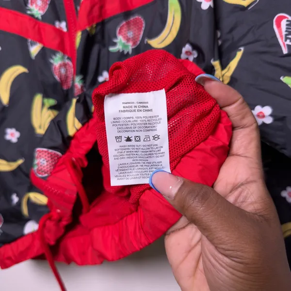 Nike Women Woven Jacket Mediun Black‎ Fruit Banana Strawberry Windbreaker - Image 5