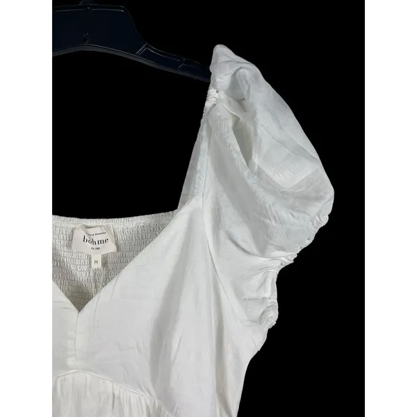 Bohme White Cottagecore Puff Sleeve Dress M Smocked Babydoll NWT Tiered - Image 5