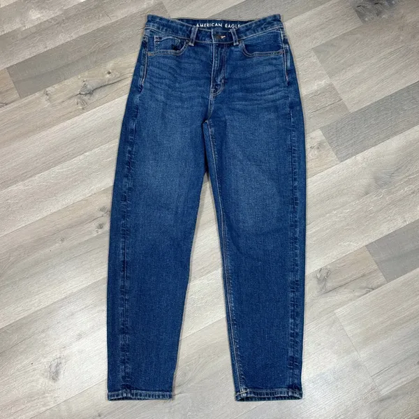 American Eagle Mom Jeans Women 2 Short Blue Tapered Leg High Rise Stretch Y2K‎ - Image 5