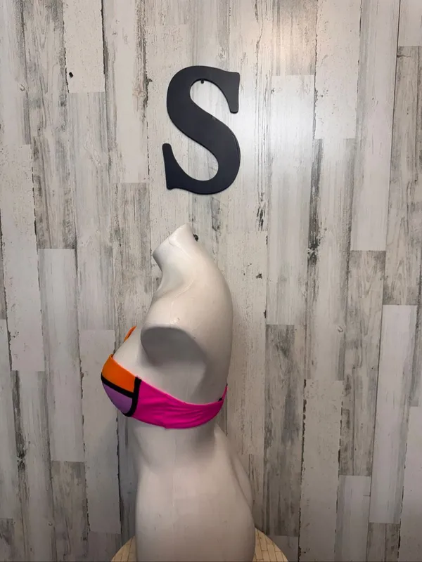 SheIn Colorblock Neoprene Style Bandeau Bikini Top Womens S Neon Pink Orange Purple - Image 2