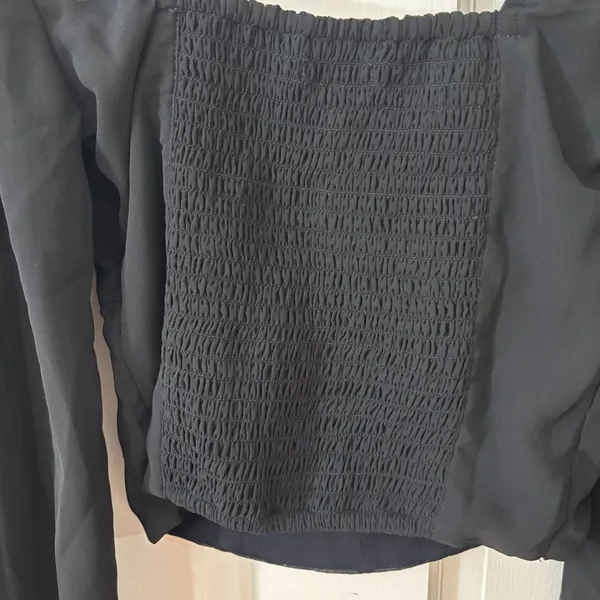 Abercrombie & Fitch Black Whimsygoth Baddie Smocked Sheer Sleeve Crop Blouse XXS - Image 4
