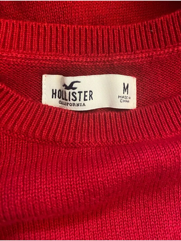 Hollister Red Preppy Cozy Academia Crewneck Knit Campus Sweater Fall Logo M - Image 5