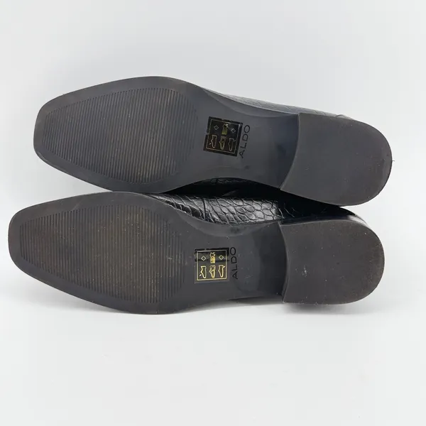 Aldo Black Croc Embossed Leather Penny Loafers Square Toe Flat Shoes Womens 8.5 - Image 9