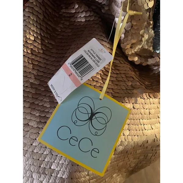 New CeCe Sequin Feather Trim Bohemian Luxe Dress - Image 7