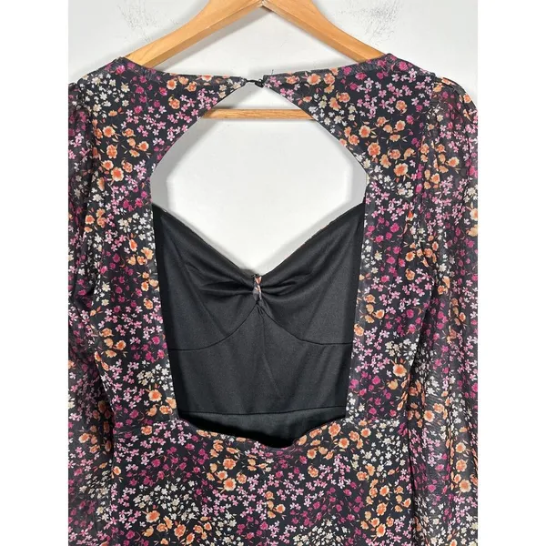 ASOS The Frolic Square Neck Midi Tea Dress With Mesh Sleeves Ditsy Floral Size 6 - Image 9