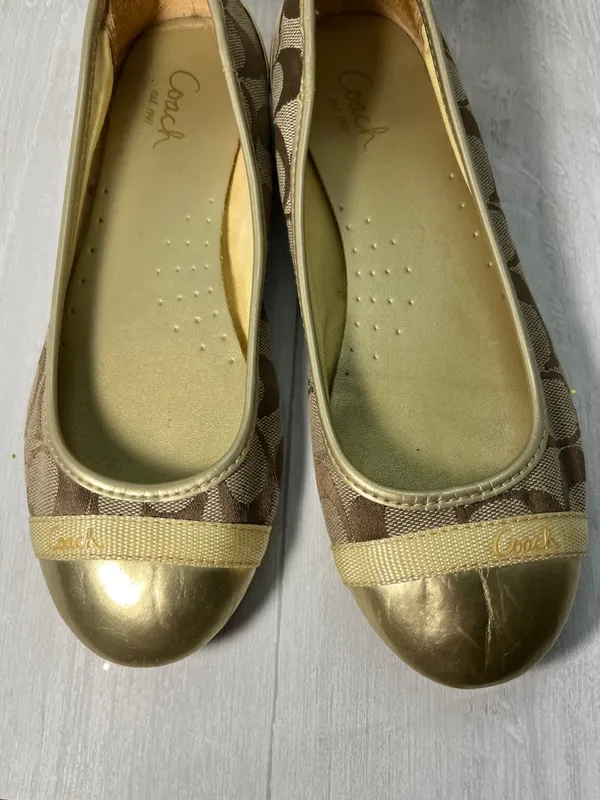 Coach Women's Brown Signature Canvas Ballet Flats with Gold Cap Toe - Image 4