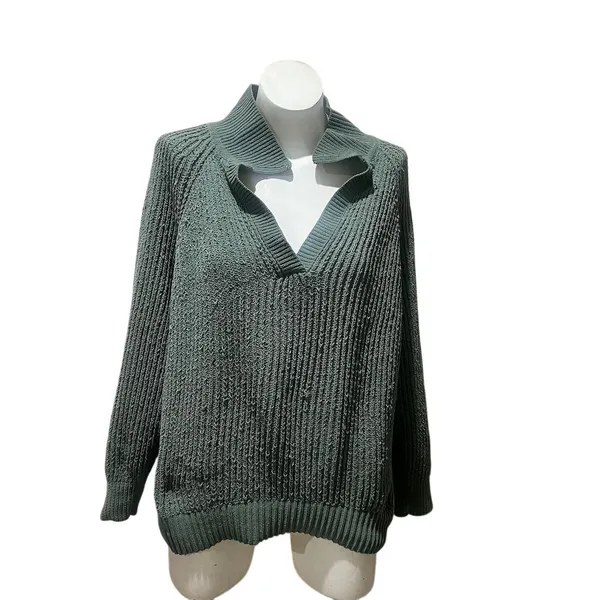 Aerie Women's XS Green Oversized Collared V-Neck Pullover Sweater - Image 10