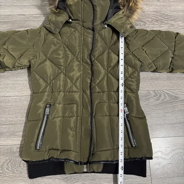 Weatherproof Olive‎ Green Quilted Puffer Jacket Faux Fur Trim Hood Women's Sz L - Image 15