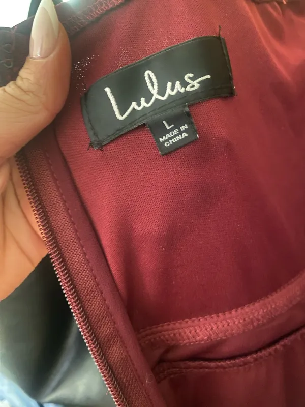 Lulu’s Burgundy/Wine Crisscross Halter Formal / Wedding Guest Maxi Dress Size L - Image 6