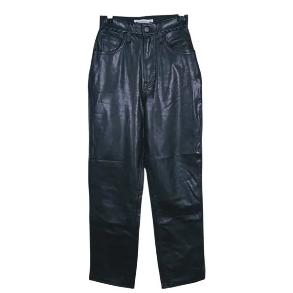 Abercrombie Curve Love Faux Leather Ankle Straight Pants Size 23 (000) Black - Image 2