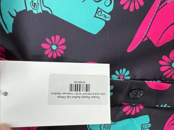 Jess Lea Black Mini shirt Dress with Pink & Teal Western Print M cowboy boots - Image 7