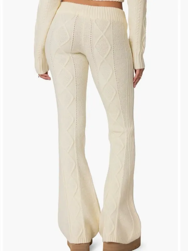 Edikted Ray Cable Stitch Knit Flare Sweater Pants - Image 2