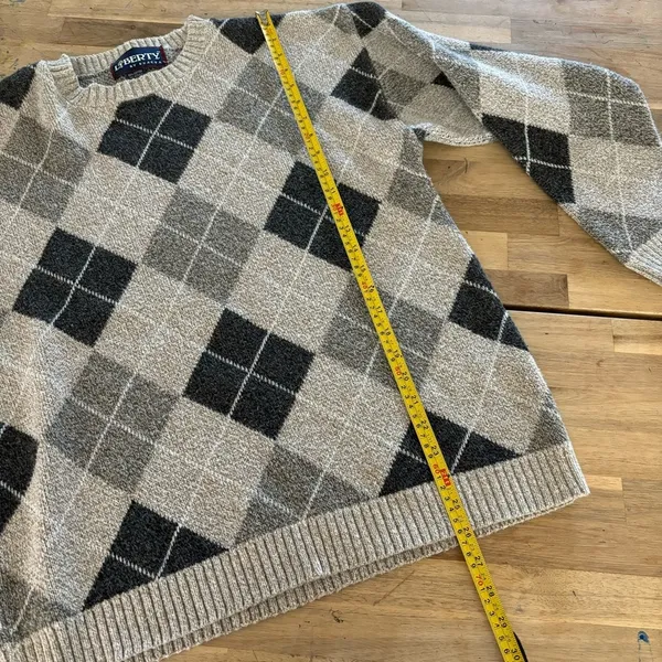 Vintage Liberty Beige & Black Argyle Sweater L - Image 4