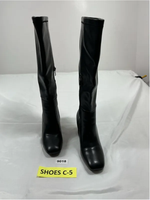 Womans New Knee High Fashion Boots 8 Black Pullon 1/4 Zip Square Toe - Image 3
