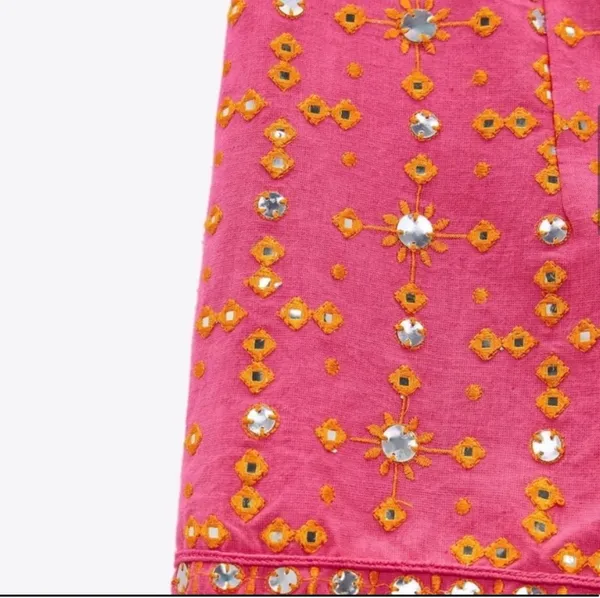 ✨ ZARA Fuchsia Pink Mirror Embroidered Shorts - Boho Festival High-Waisted Size S - Image 5