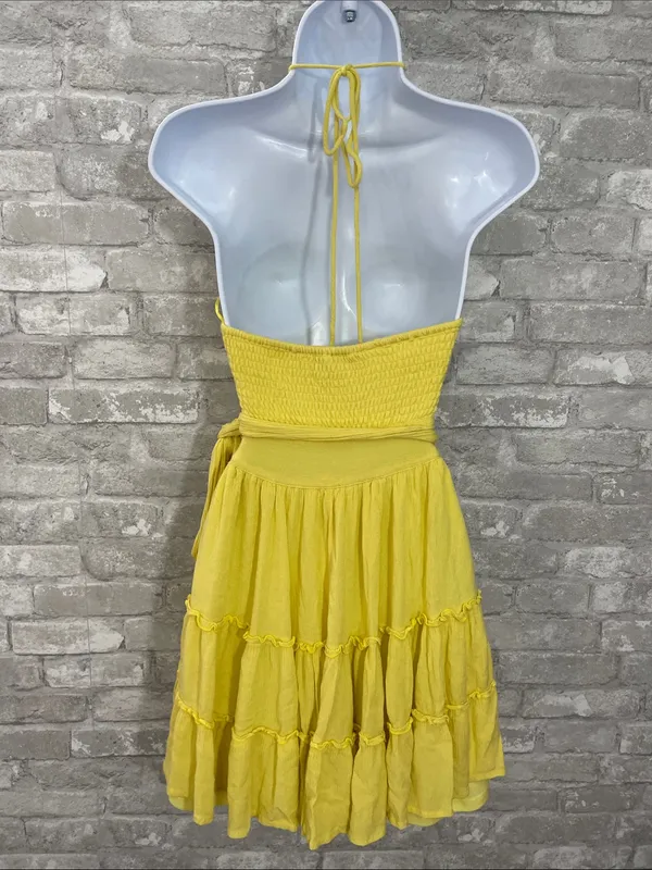 HYFVE Yellow Cutout Halter Tiered Mini Dress - Image 2