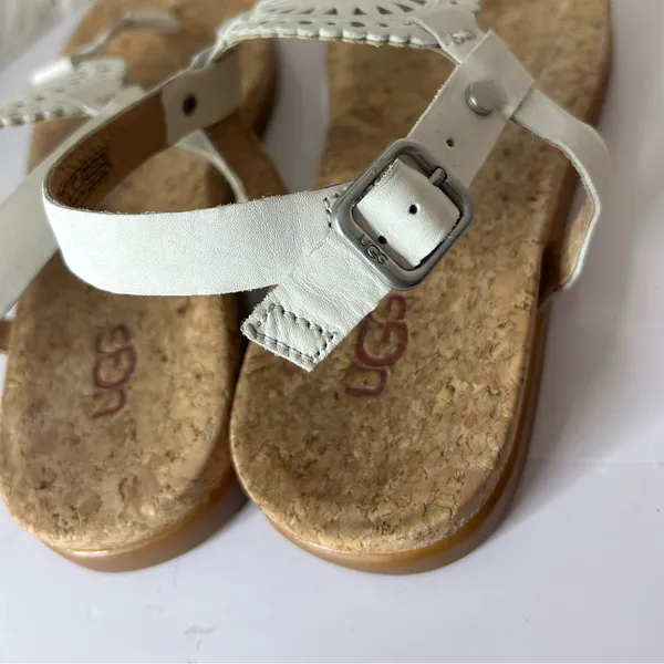 Ugg Ayden II Sandal White Leather Embossed Cork Insole Size 6.5 - Image 5