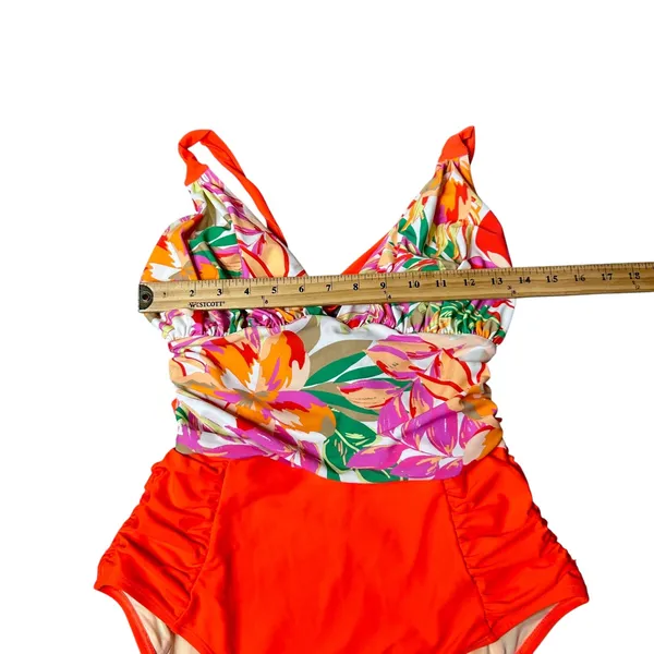 Source Unknown New Womens Swimsuit S/M Floral One Piece Ruched Orange Accents Pool Beach‎ - Image 5