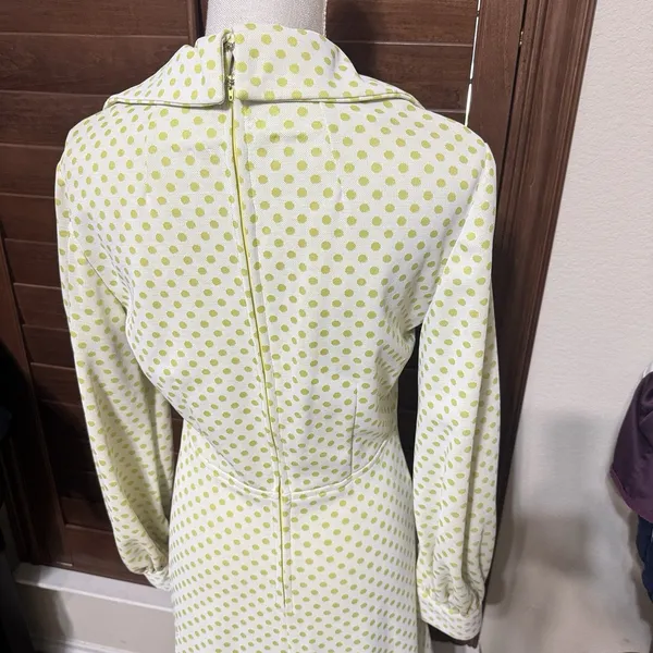 Vintage Maxi Dress 70s Yellow Polka Dot Homemade Prom Dagger Collar Mod‎ Sz S - Image 7