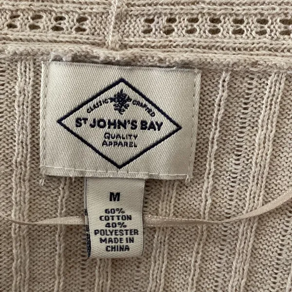St Johns Bay Women’s Open Cardigan Sweater Size M Color Cream Long Sleeve Knit - Image 5
