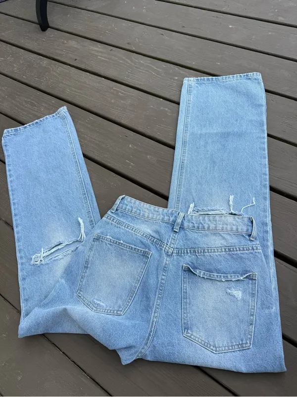 Edikted | Light Blue Distressed Wide-Leg Jeans - Image 2