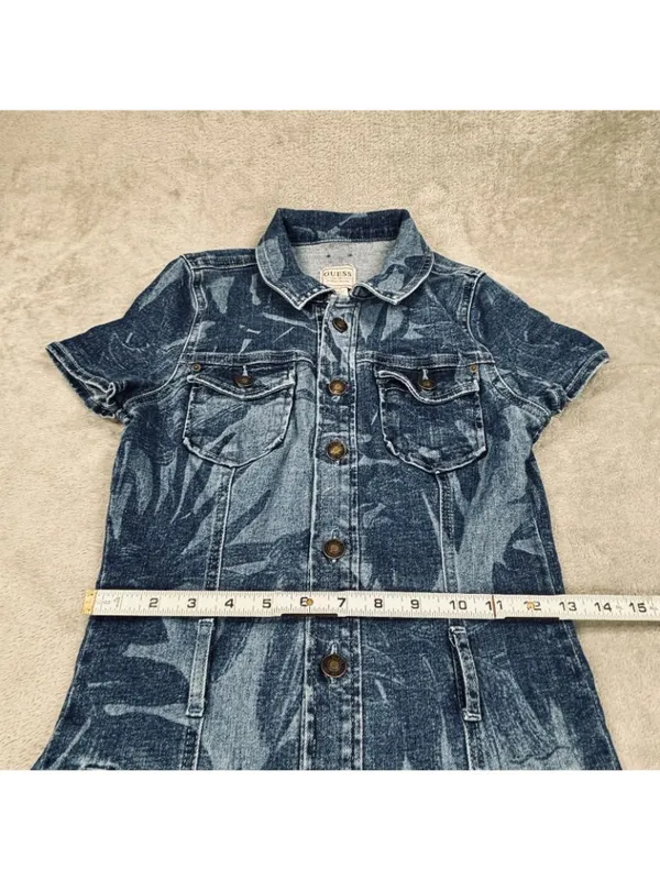 Guess Stella Shirt Dress Womens Small Blue Denim Botanical Tie Belted Waist - Image 6