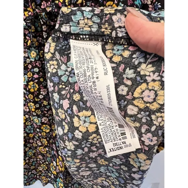 Zara Dress Womens Size Large Black‎ Floral Long Sleeve V Neck Mini New - Image 8