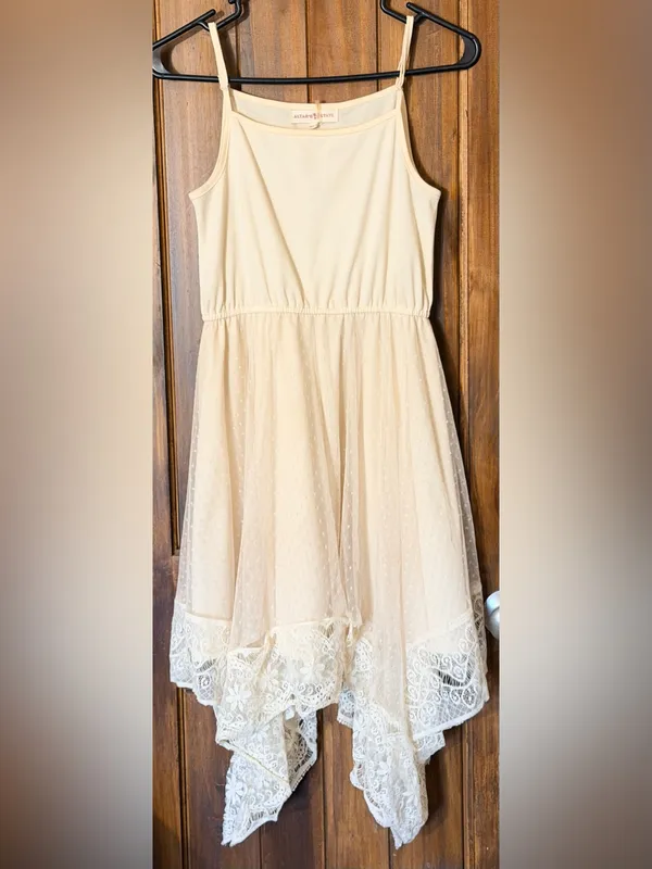 Altar'd State Cream Lace Handkerchief Hem Girls Dress - Image 3