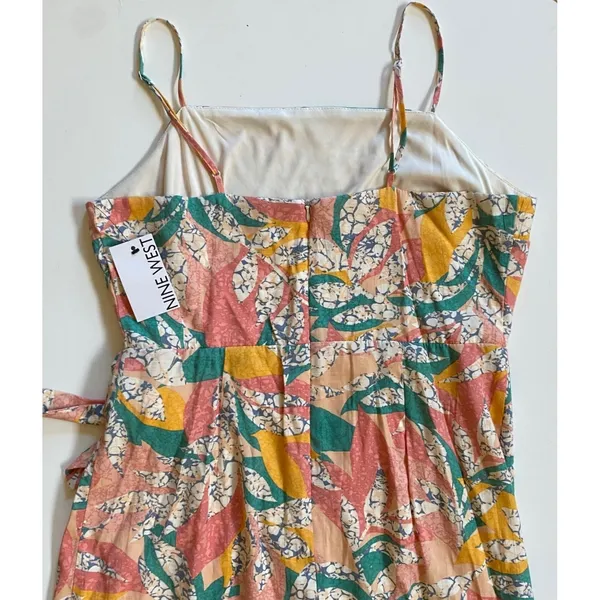 Nine West Women Multicolor‎ Tropical Print Faux Wrap Mini Dress Square Neck NWT - Image 4