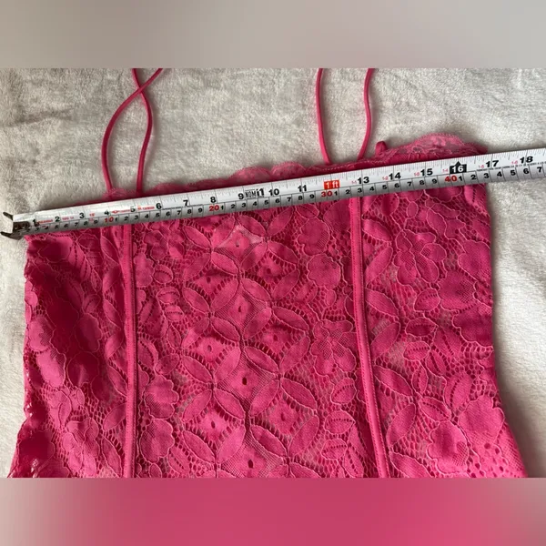 Meshki Hot Pink Lace Slip Mini Dress Size Large Satin Lace Party Date Night - Image 15