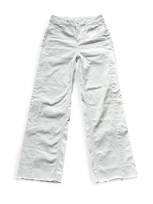 Sidefeel Women White Wide Leg Jeans High Waist Stretchy Raw Hem Denim Pants Sz 6 - Image 3