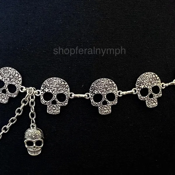 Silver Y2K Gothic Skull Link Waist Chain Belt, Fits 16 to 40 Inches, X7GA1375 - Image 5