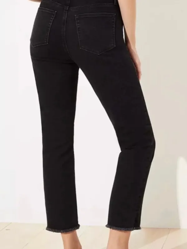 Loft High Rise Curvy Crop Straight Black Raw Fray Edge Jeans 10 - Image 2