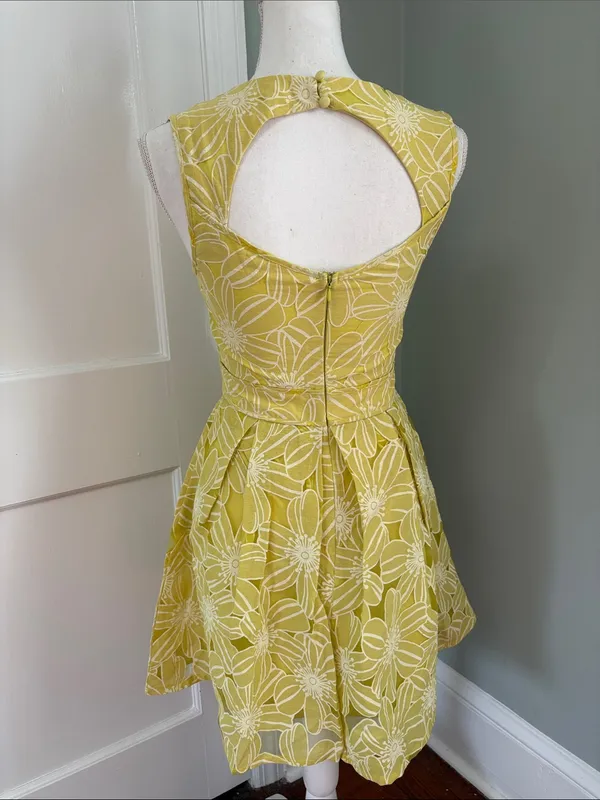 Soiéblu Yellow Floral‎ Fit-and-Flare Dress Floral Sleeveless Sundress Small - Image 4