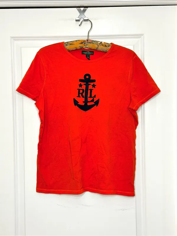 Lauren Ralph Lauren Orange Anchor Graphic Tee Shirt Size Large - Image 2