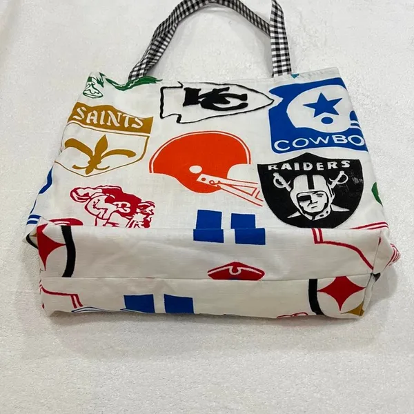 Vintage NFL Team Logo Canvas Tote Bag Retro Football Handmade Handbag - Image 2