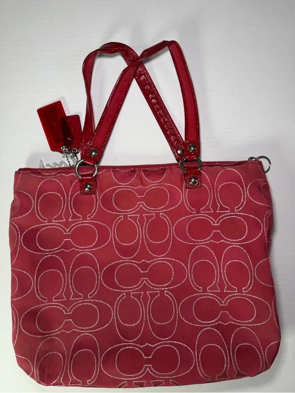 Coach Poppy Ruby Pink Signature C Canvas Tote (Style No. 15389) - Image 11