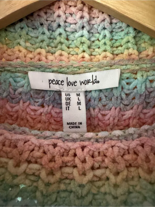 Peace Love World Pastel Striped Cowl Neck Sweater size medium - Image 3