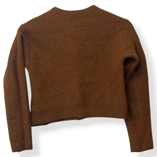COS Cardigan Sweater 100% Boiled Wool Brown Cropped Minimalist‎ Scandi Womens XS - Image 3