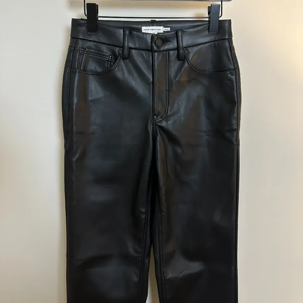GOOD AMERICAN Faux Leather Good Icon Jeans in Black001 Size US 27 - Image 5