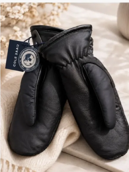 Cole Haan Women’s Quilted Puffer Mittens Leather Palm Faux Fur Lined Black NEW - Image 3